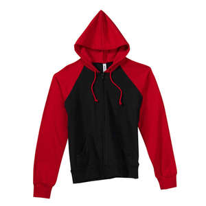 Bella Women's Two-Tone Full-Zip Raglan Hoodie - Dark/All Black/Red