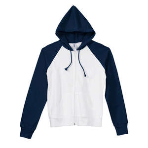 Bella Women's Two-Tone Full-Zip Raglan Hoodie - Dark/All White/Blue, Navy