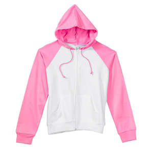 Bella Women's Two-Tone Full-Zip Raglan Hoodie - Dark/All White/Pink