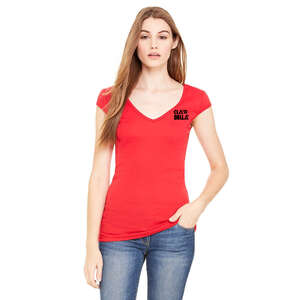 Custom Promotional Bella Women's Tori Sheer Rib Cap-Sleeve Deep V-Neck T-Shirt - Dark/All