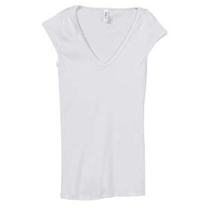 Bella Women's Tori Sheer Rib Cap-Sleeve Deep V-Neck T-Shirt - Dark/All White