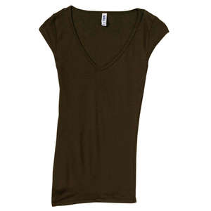 Bella Women's Tori Sheer Rib Cap-Sleeve Deep V-Neck T-Shirt - Dark/All Chocolate