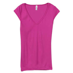 Bella Women's Tori Sheer Rib Cap-Sleeve Deep V-Neck T-Shirt - Dark/All Berry