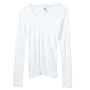 Bella Women's Andrea Sheer Rib Long-Sleeve Longer-Length V-Neck T-Shirt - Dark/All White