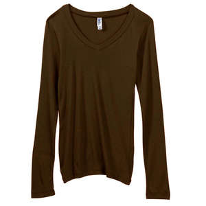 Bella Women's Andrea Sheer Rib Long-Sleeve Longer-Length V-Neck T-Shirt - Dark/All Chocolate