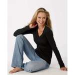 Wholesale Apparel - Bella Women's Andrea Sheer Rib Long-Sleeve Longer-Length V-Neck T-Shirt - Dark/All