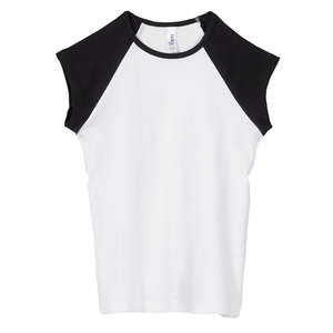 Bella Girl's 1x1 Baby Rib Contrast Cap-Sleeve Raglan T-Shirt - Dark/All White/Black