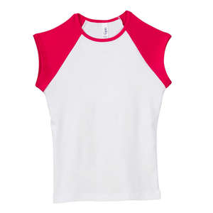 Bella Girl's 1x1 Baby Rib Contrast Cap-Sleeve Raglan T-Shirt - Dark/All White/Red