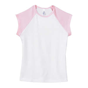 Bella Girl's 1x1 Baby Rib Contrast Cap-Sleeve Raglan T-Shirt - Dark/All White/Pink