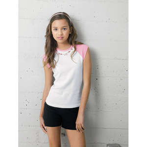 Custom Promotional Bella Girl's 1x1 Baby Rib Contrast Cap-Sleeve Raglan T-Shirt - Dark/All