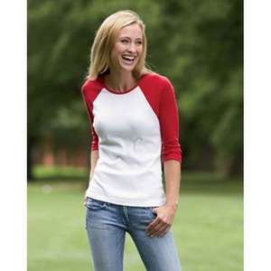 Bella Women's 1x1 Baby Rib 3/4-Sleeve Contrast Raglan T-Shirt - Dark/All
