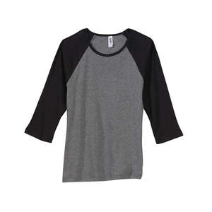 Bella Women's 1x1 Baby Rib 3/4-Sleeve Contrast Raglan T-Shirt - Dark/All Gray, Deep Heathered/Black