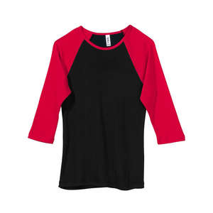 Bella Women's 1x1 Baby Rib 3/4-Sleeve Contrast Raglan T-Shirt - Dark/All Black/Red