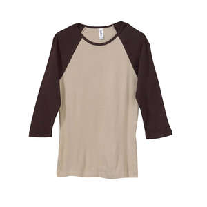 Bella Women's 1x1 Baby Rib 3/4-Sleeve Contrast Raglan T-Shirt - Dark/All Tan/Chocolate