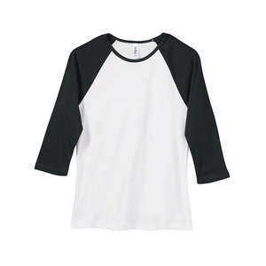 Bella Women's 1x1 Baby Rib 3/4-Sleeve Contrast Raglan T-Shirt - Dark/All White/Black