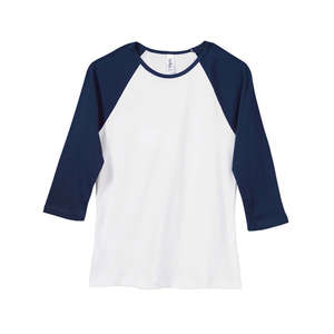 Bella Women's 1x1 Baby Rib 3/4-Sleeve Contrast Raglan T-Shirt - Dark/All White/Blue, Navy