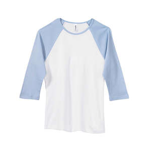 Bella Women's 1x1 Baby Rib 3/4-Sleeve Contrast Raglan T-Shirt - Dark/All White/Blue, Baby