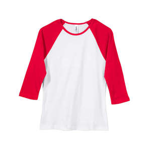 Bella Women's 1x1 Baby Rib 3/4-Sleeve Contrast Raglan T-Shirt - Dark/All White/Red