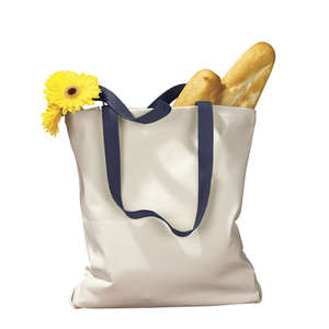 BAGedge 12 oz. Canvas Tote with Contrasting Handles - Dark/All Natural/Blue, Navy