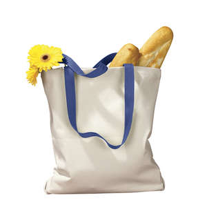 BAGedge 12 oz. Canvas Tote with Contrasting Handles - Dark/All Natural/Blue, Royal