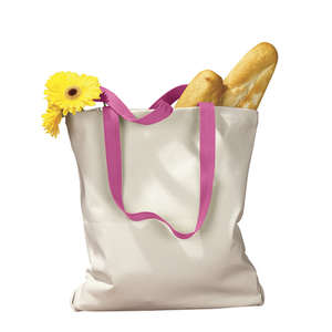 BAGedge 12 oz. Canvas Tote with Contrasting Handles - Dark/All Natural/Pink, Hot