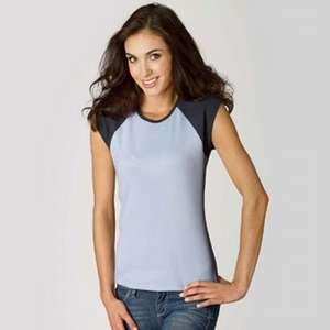 Bella Women's 1x1 Baby Rib Contrast Cap-Sleeve Raglan T-Shirt - Dark/All