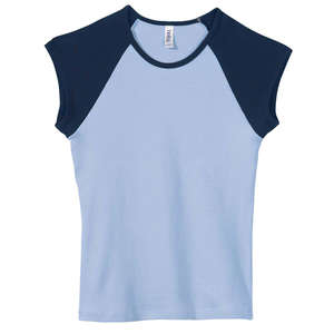 Bella Women's 1x1 Baby Rib Contrast Cap-Sleeve Raglan T-Shirt - Dark/All Blue, Baby/Blue, Navy