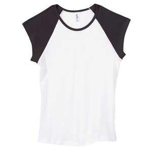 Bella Women's 1x1 Baby Rib Contrast Cap-Sleeve Raglan T-Shirt - Dark/All White/Black