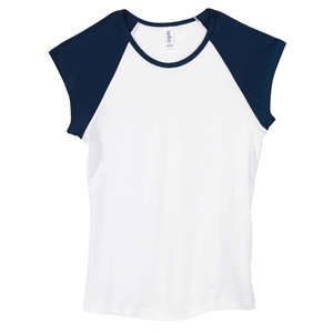 Bella Women's 1x1 Baby Rib Contrast Cap-Sleeve Raglan T-Shirt - Dark/All White/Blue, Navy