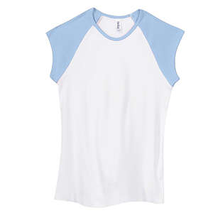 Bella Women's 1x1 Baby Rib Contrast Cap-Sleeve Raglan T-Shirt - Dark/All White/Blue, Baby