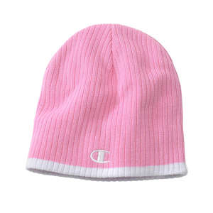 Champion Striped Knit Beanie - Dark/All Pink/White