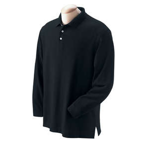 Devon & Jones Men's Pima Pique Long-Sleeve Polo - Dark/All Black