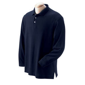 Devon & Jones Men's Pima Pique Long-Sleeve Polo - Dark/All Blue, Navy