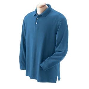 Devon & Jones Men's Pima Pique Long-Sleeve Polo - Dark/All Blue, Slate