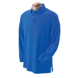 Devon & Jones Men's Pima Pique Long-Sleeve Polo - Dark/All Blue, French