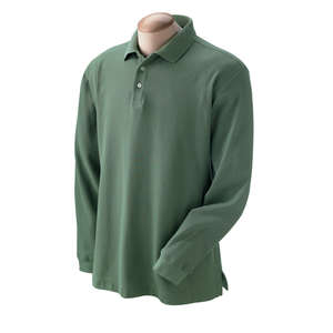 Devon & Jones Men's Pima Pique Long-Sleeve Polo - Dark/All Dill