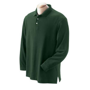 Devon & Jones Men's Pima Pique Long-Sleeve Polo - Dark/All Green, Forest