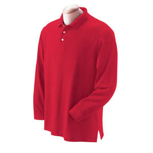 Devon & Jones Men's Pima Pique Long-Sleeve Polo - Dark/All Red