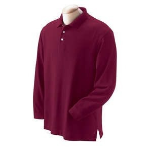 Devon & Jones Men's Pima Pique Long-Sleeve Polo - Dark/All Burgundy