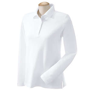 Devon & Jones Women's Pima Pique Long-Sleeve Polo - Dark/All White