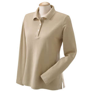 Devon & Jones Women's Pima Pique Long-Sleeve Polo - Dark/All Stone