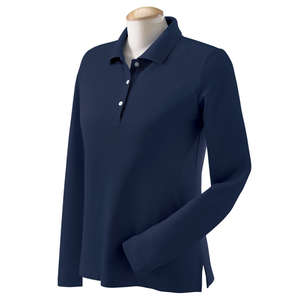 Devon & Jones Women's Pima Pique Long-Sleeve Polo - Dark/All Blue, Navy