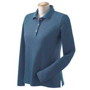 Devon & Jones Women's Pima Pique Long-Sleeve Polo - Dark/All Blue, Slate