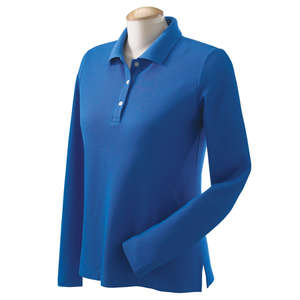 Devon & Jones Women's Pima Pique Long-Sleeve Polo - Dark/All Blue, French