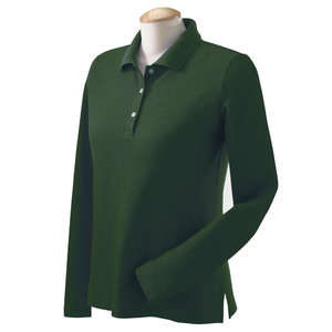 Devon & Jones Women's Pima Pique Long-Sleeve Polo - Dark/All Green, Forest