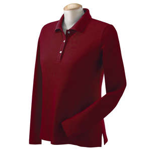 Devon & Jones Women's Pima Pique Long-Sleeve Polo - Dark/All Burgundy