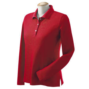 Devon & Jones Women's Pima Pique Long-Sleeve Polo - Dark/All Red