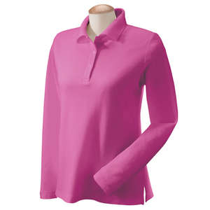 Devon & Jones Women's Pima Pique Long-Sleeve Polo - Dark/All Cerise