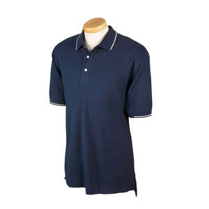 Devon & Jones Men's Pima Pique Short-Sleeve Tipped Polo - Dark/All Blue, Navy/White