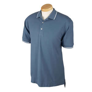 Devon & Jones Men's Pima Pique Short-Sleeve Tipped Polo - Dark/All Blue, Slate/White